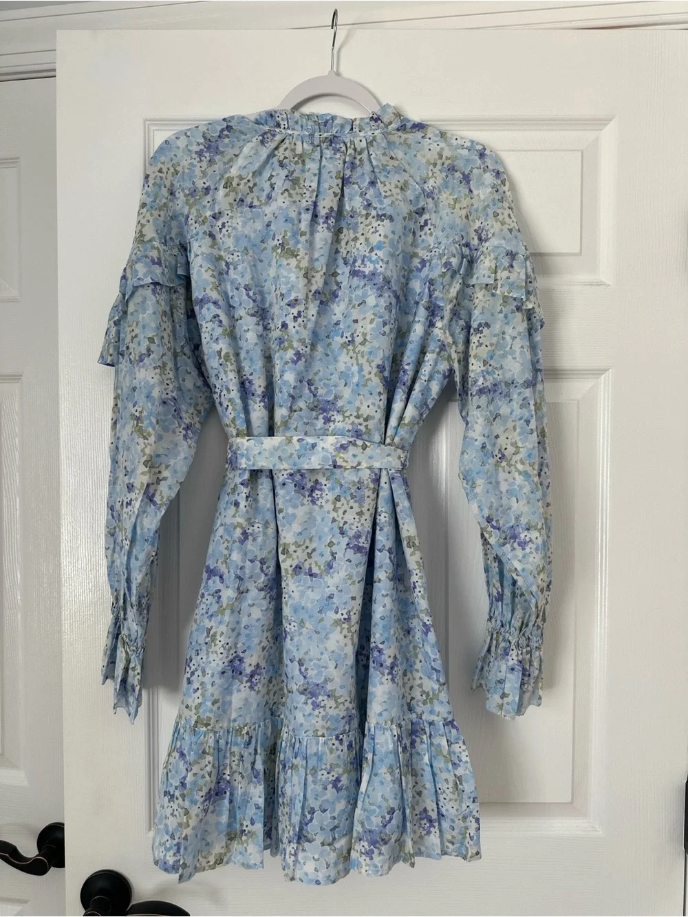 & Other Stories Silk Blue Floral Tie-Waist Mini Dress